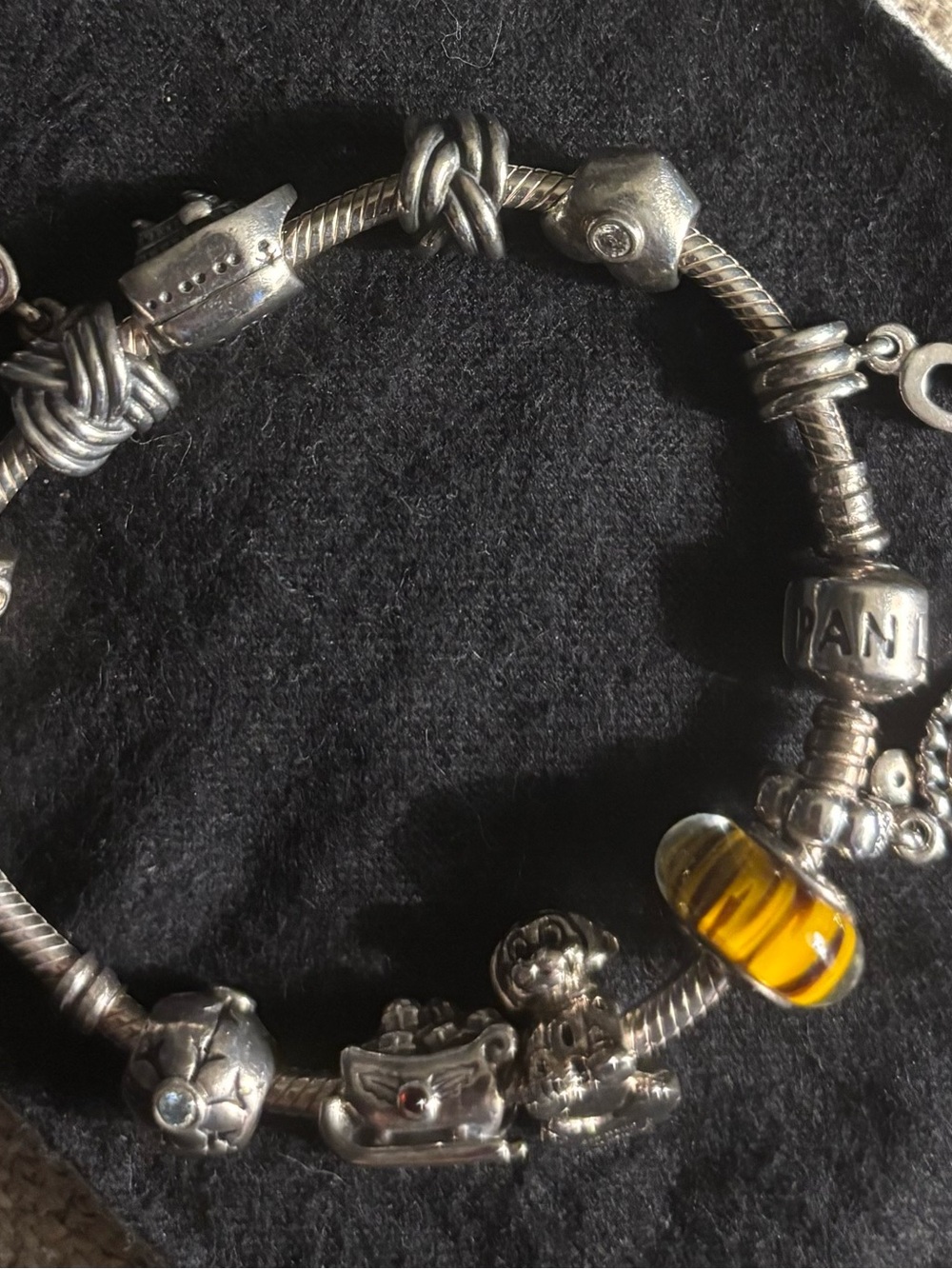Sterling Silver Charm Bracelet with Yellow Glass Accent - Picture 2 of 11